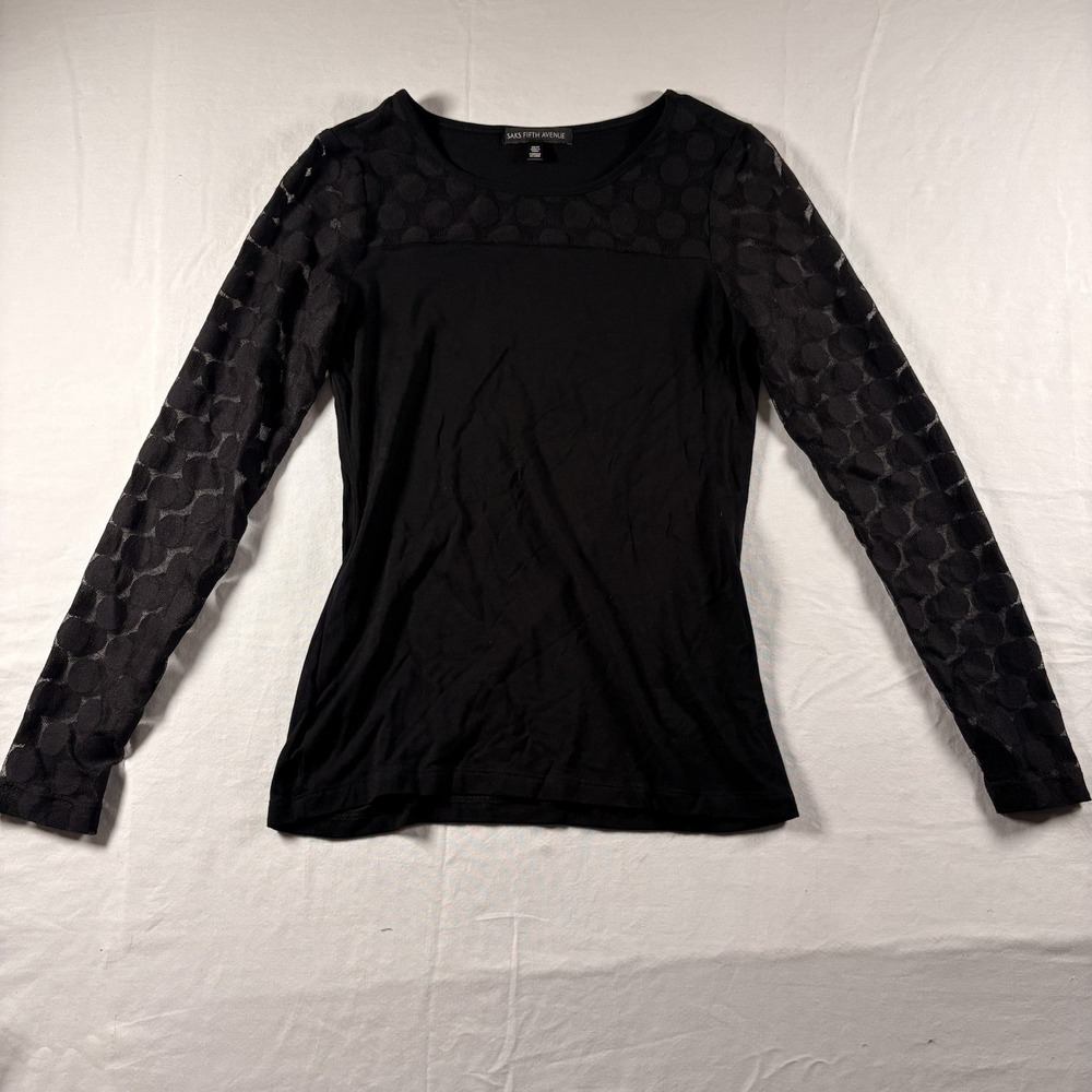 SAKS FIFTH AVENUE BLACK LABEL SHEER POLKA DOT LONGSLEEVE BLOUSE SIZE XS